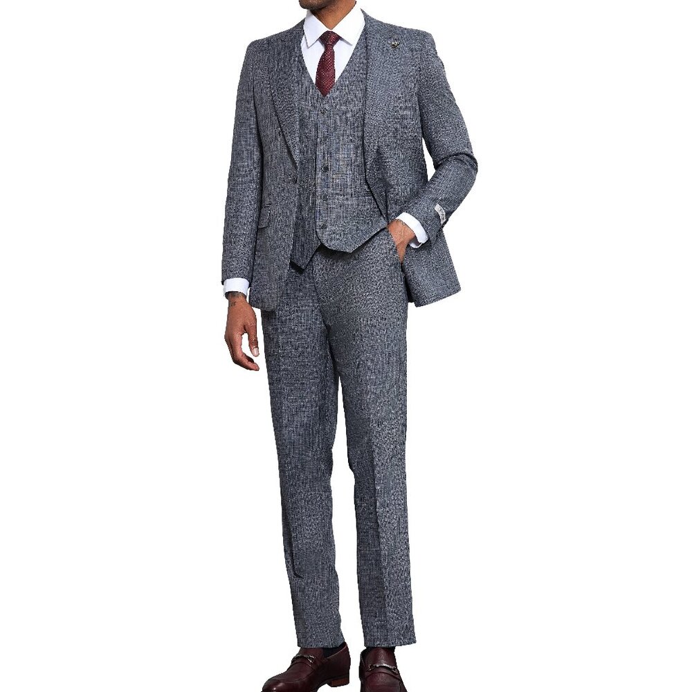 Grey Solid Texture 3 Piece Stacy Adams Men's Suit